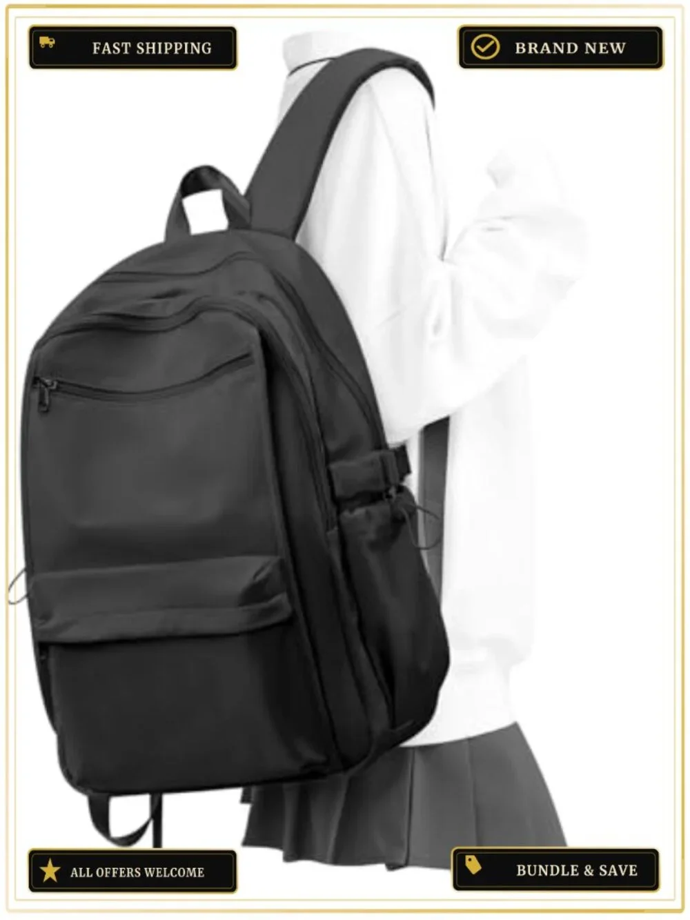 Water-Resistant Nylon Multipocket Daypack Backpack with Anti-Theft Luggage